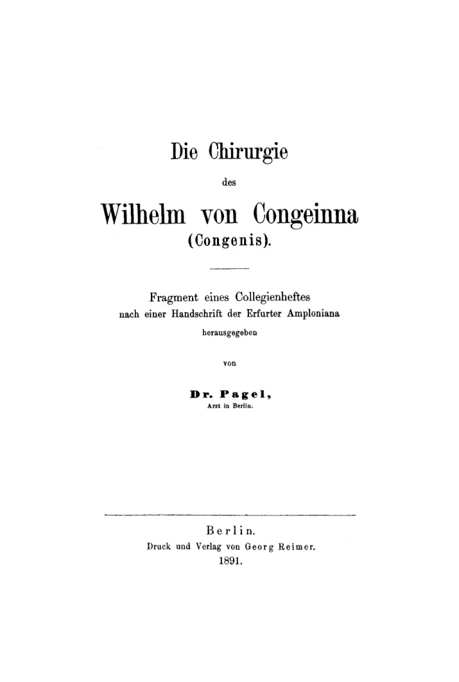 Die Chirurgie des Wilhelm von Congeinna PDF Download