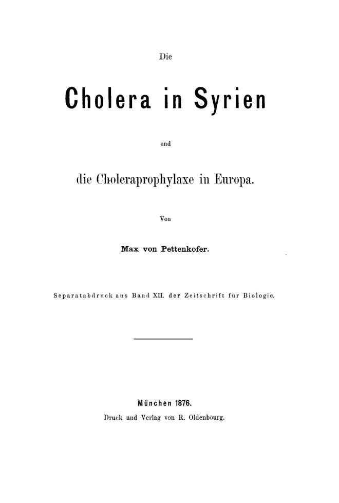 Die Cholera in Syrien und die Choleraprophylaxe in Europa German Edition Max von Pettenkofer Kitap Kapağı