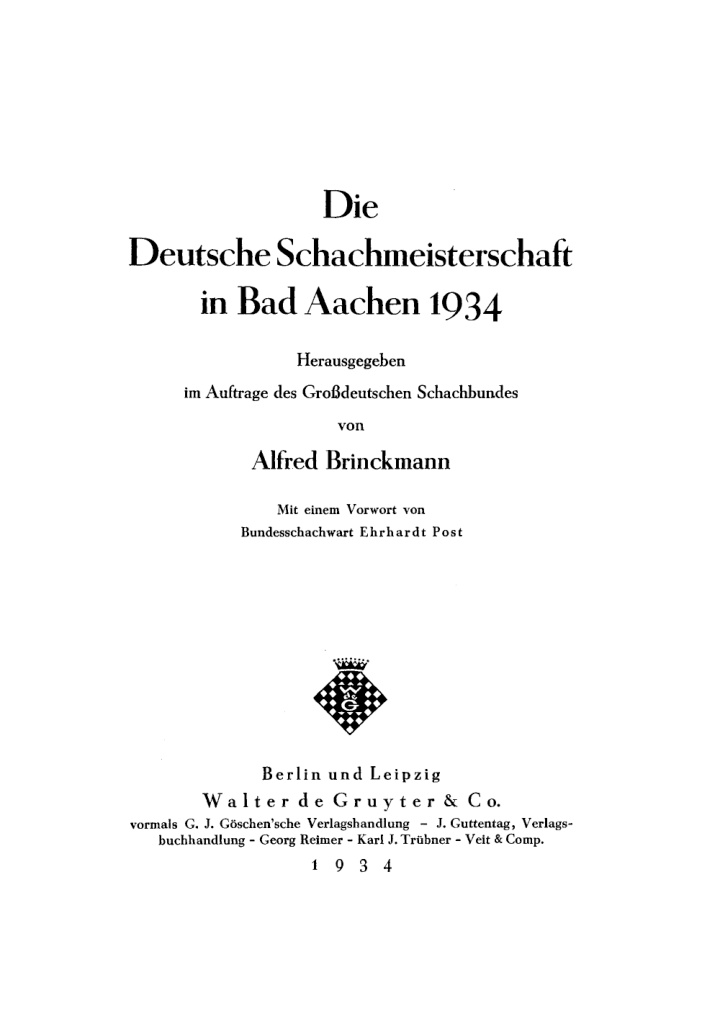 Die Deutsche Schachmeisterschaft in Bad Aachen 1934 PDF Download