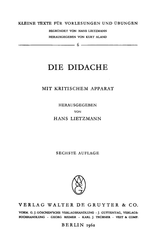 Die Didache German Edition Hans Lietzmann Kitap Kapağı