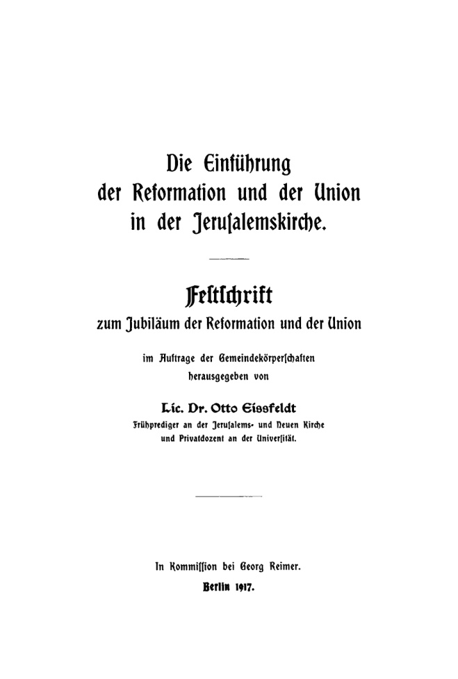 Die Einfuhrung der Reformation und der Union in der Jerusalemskirche German Edition Otto Eissfeldt Kitap Kapağı