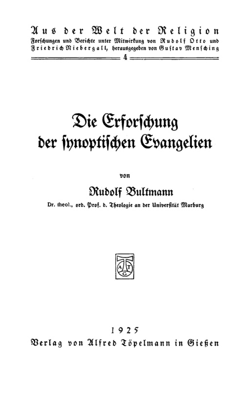Die Erforschung der synoptischen Evangelien German Edition Rudolf Karl Bultmann Kitap Kapağı