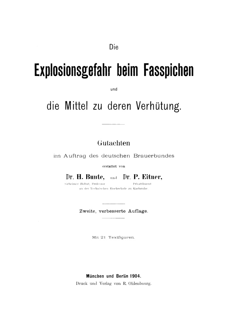 Die Explosionsgefahr beim Fasspichen und die Mittel zu deren Verhutung German Edition H Bunte Kitap Kapağı