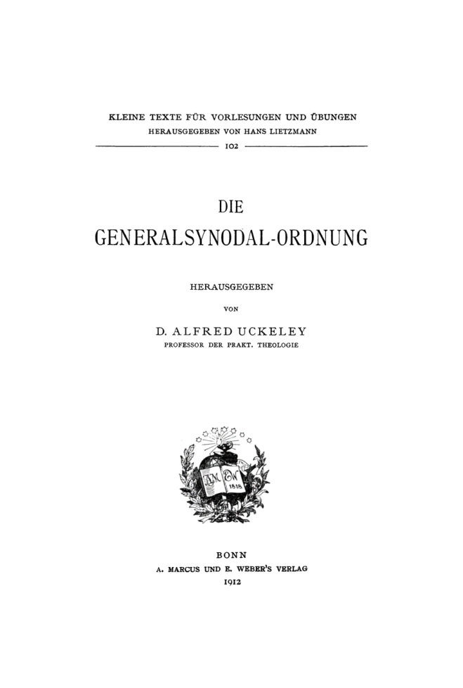 Die Generalsynodal Ordnung German Edition Alfred Uckeley Kitap Kapağı