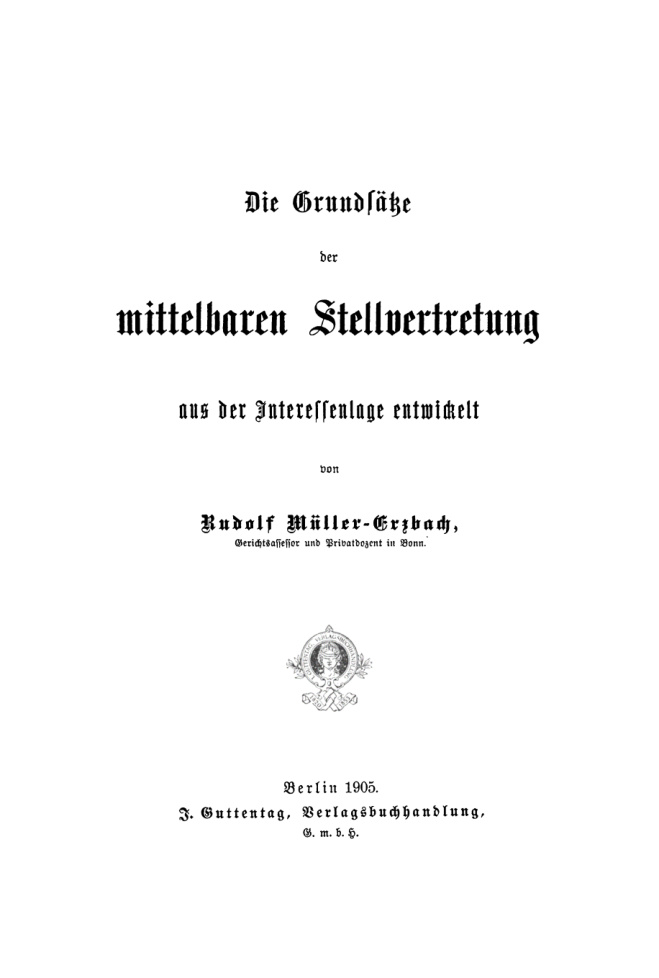 Die Grundsatze der mittelbaren Stellvertretung German Edition Rudolf Muller Erzbach Kitap Kapağı