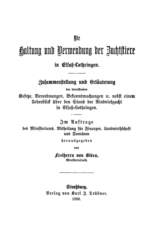 Die Haltung und Verwendung der Zuchtstiere in Elsass Lothringen German Edition Hugo von Bibra Kitap Kapağı