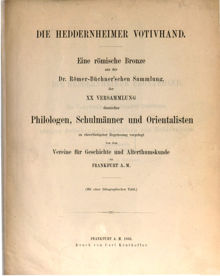 Die Heddernheimer Votivhand German Edition Jakob Becker Kitap Kapağı