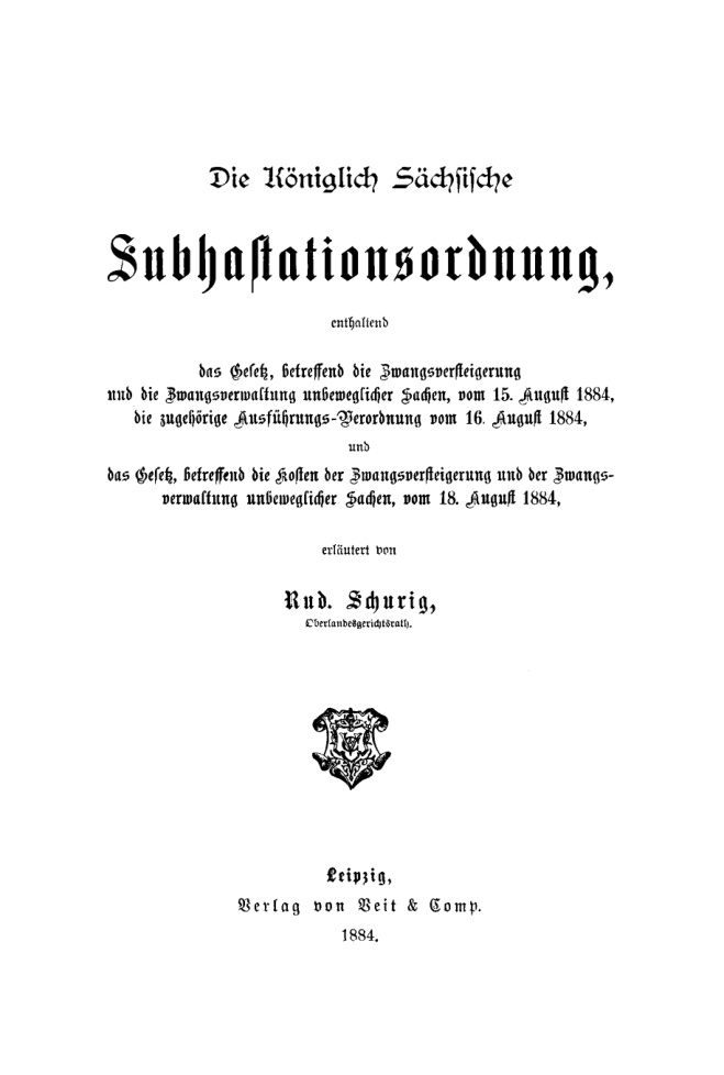 Die Koniglich Sachsische Subhastationsordnung German Edition Rud Schurig Kitap Kapağı