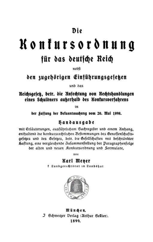 Die Konkursordnung fur das deutsche Reich German Edition Karl Meyer Kitap Kapağı