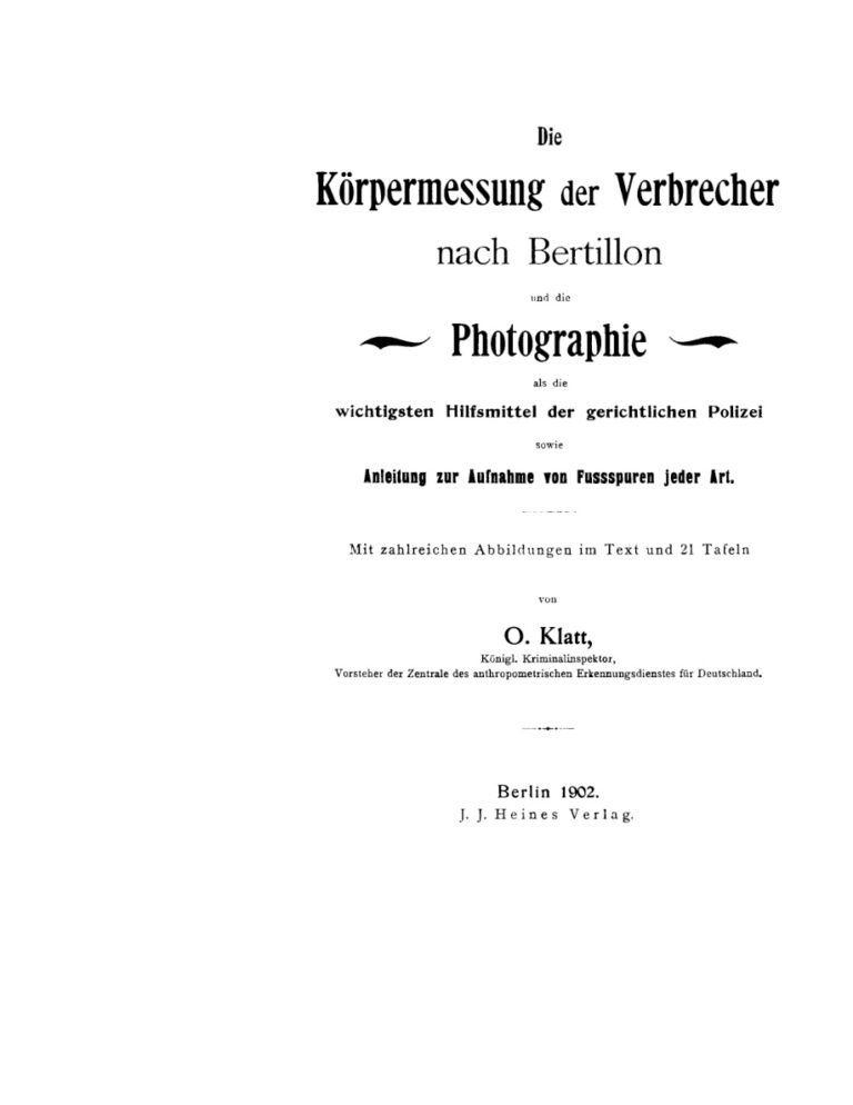 Die Korpermessung der Verbrecher nach Bertillon und die Photographie German Edition O Klatt Kitap Kapağı