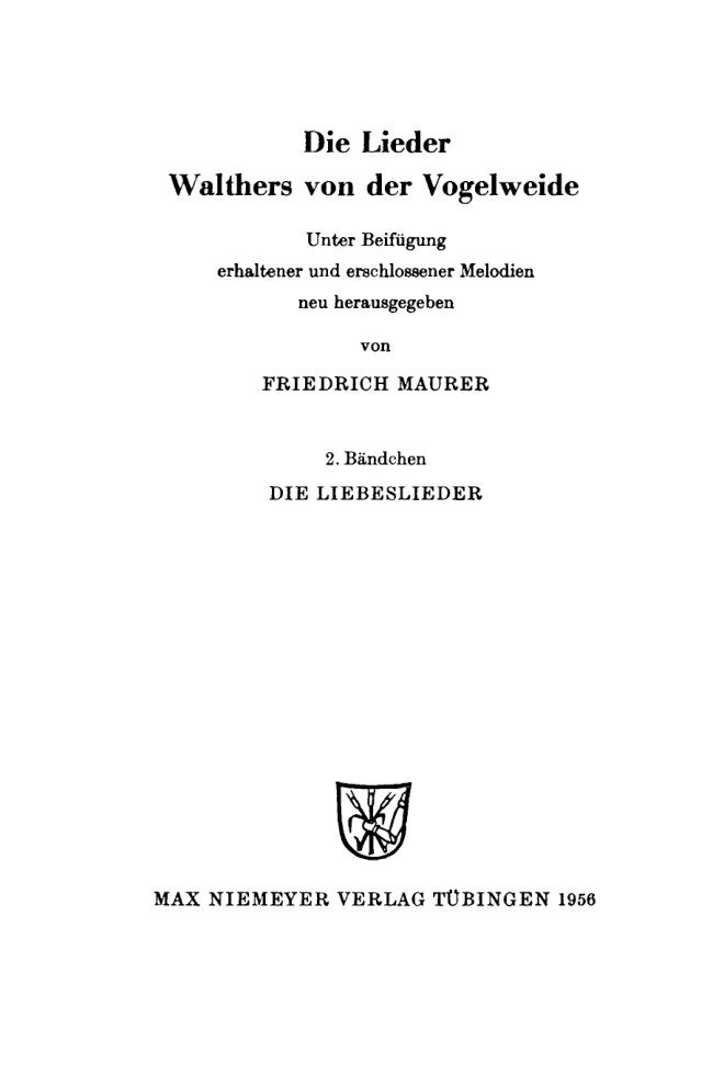 Die Lieder Walthers von der Vogelweide German Edition Walther von der Vogelweide Kitap Kapağı