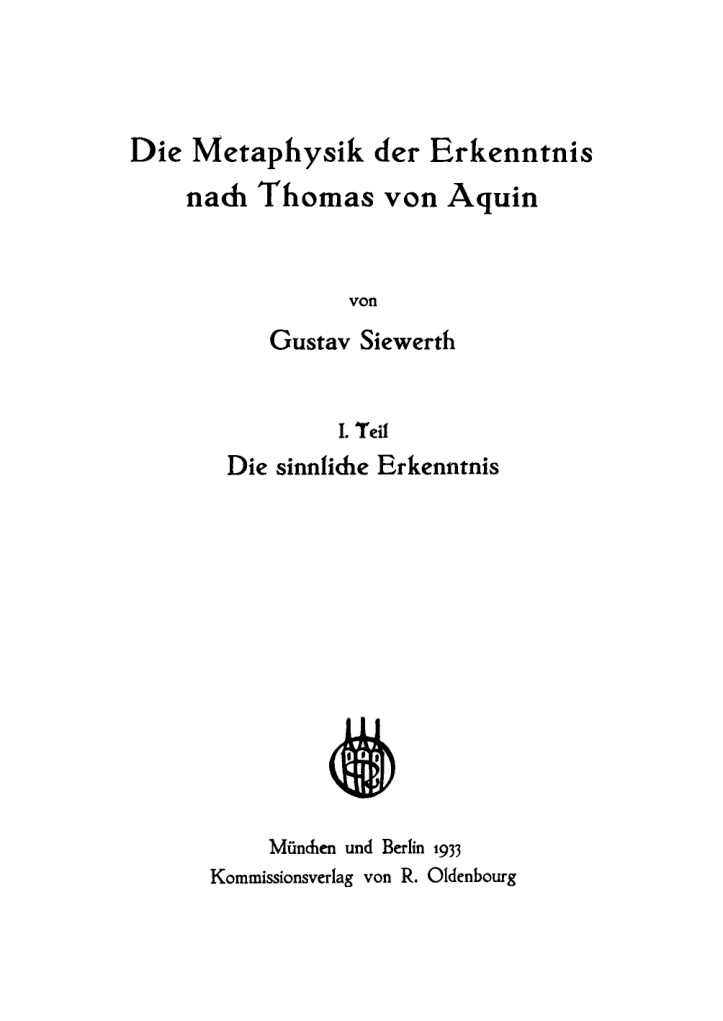 Die Metaphysik der Erkenntnis nach Thomas von Aquin Teil 1 German Edition Gustav Siewerth Kitap Kapağı