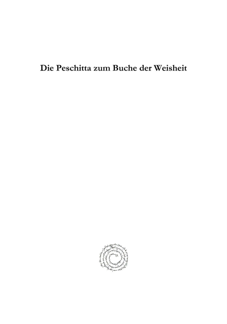 Die Peschitta zum Buche der Weisheit German Edition Joseph Holtzmann Kitap Kapağı