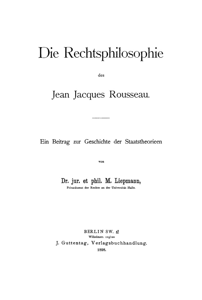 Die Rechtsphilosophie des Jean Jacques Rousseau German Edition Moritz Liepmann Kitap Kapağı