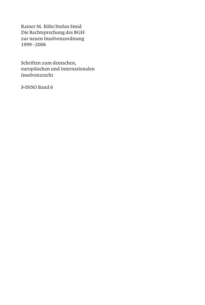 Die Rechtsprechung des BGH zur neuen Insolvenzordnung 1999 2006 German Edition Rainer M Bahr Kitap Kapağı