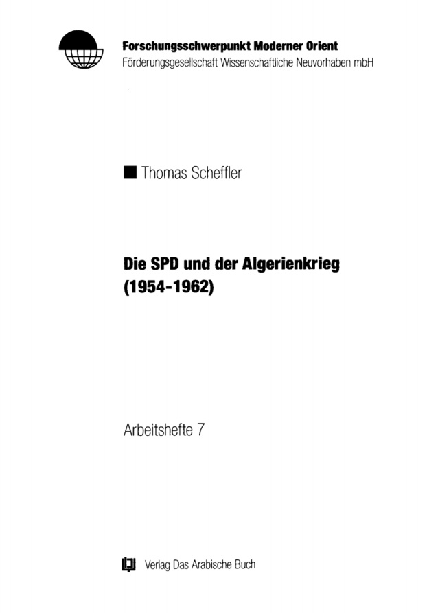 Die SPD und der Algerienkrieg 1954 1962 German Edition Thomas Scheffler Kitap Kapağı