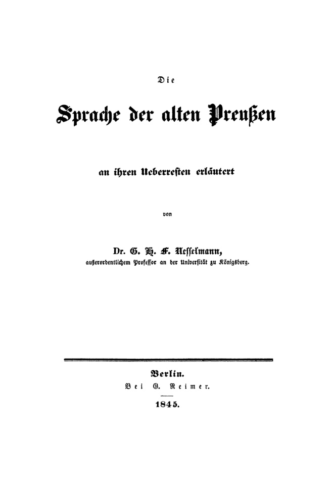 Die Sprache der alten Preussen German Edition G H F Nesselmann Kitap Kapağı