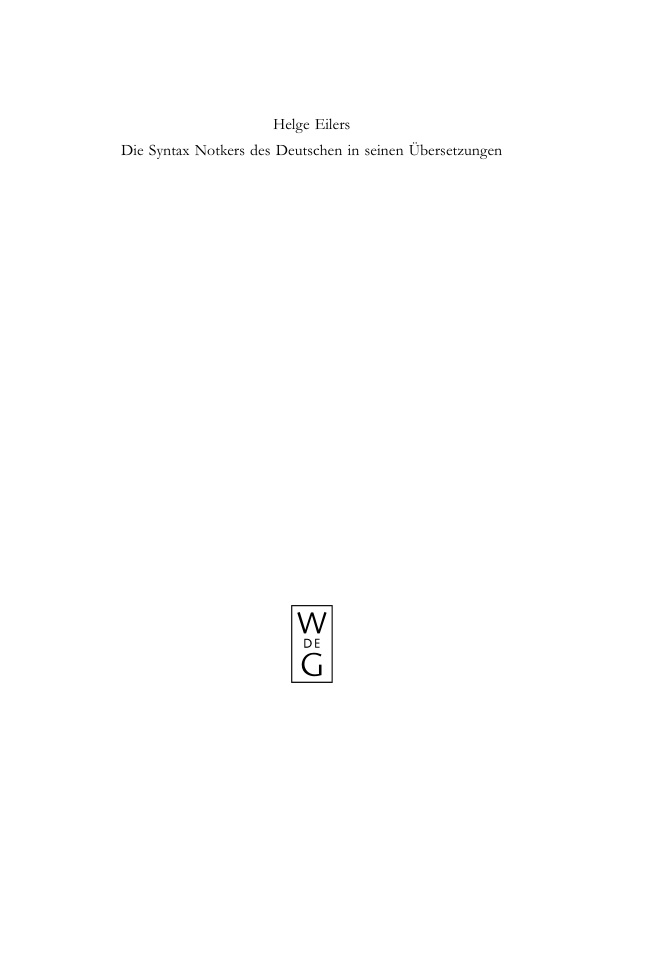 Die Syntax Notkers des Deutschen in seinen Ubersetzungen German Edition Helge Eilers Kitap Kapağı
