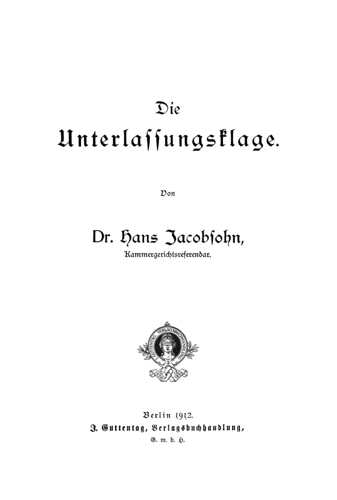 Die Unterlassungsklage German Edition Hans Jacobsohn Kitap Kapağı