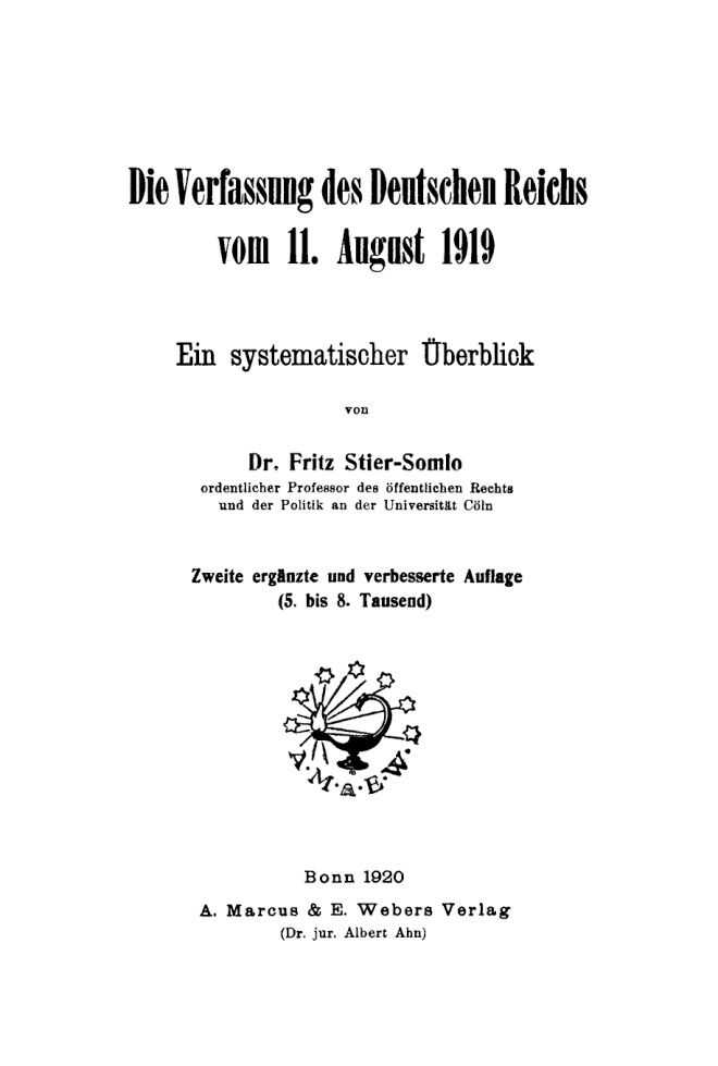 Die Verfassung des Deutschen Reichs vom 11 August 1919 German Edition Fritz Stier Somlo Kitap Kapağı