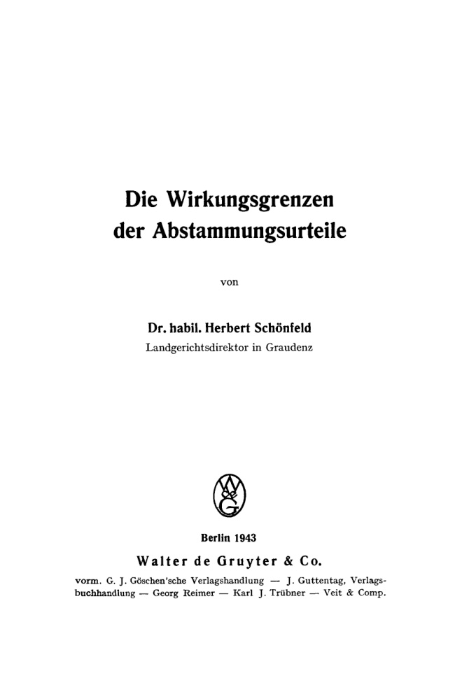 Die Wirkungsgrenzen der Abstammungsurteile German Edition Herbert Schonfeld Kitap Kapağı