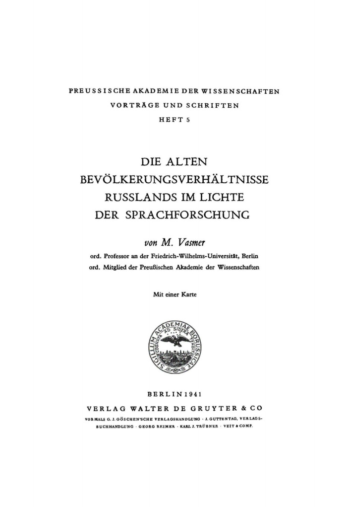 Die alten Bevolkerungsverhaltnisse Russlands im Lichte der Sprachforschung German Edition Max Vasmer Kitap Kapağı