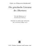 Die griechische Literatur des Altertums German Edition Ulrich von Wilamowitz Moellendorff Kitap Kapağı