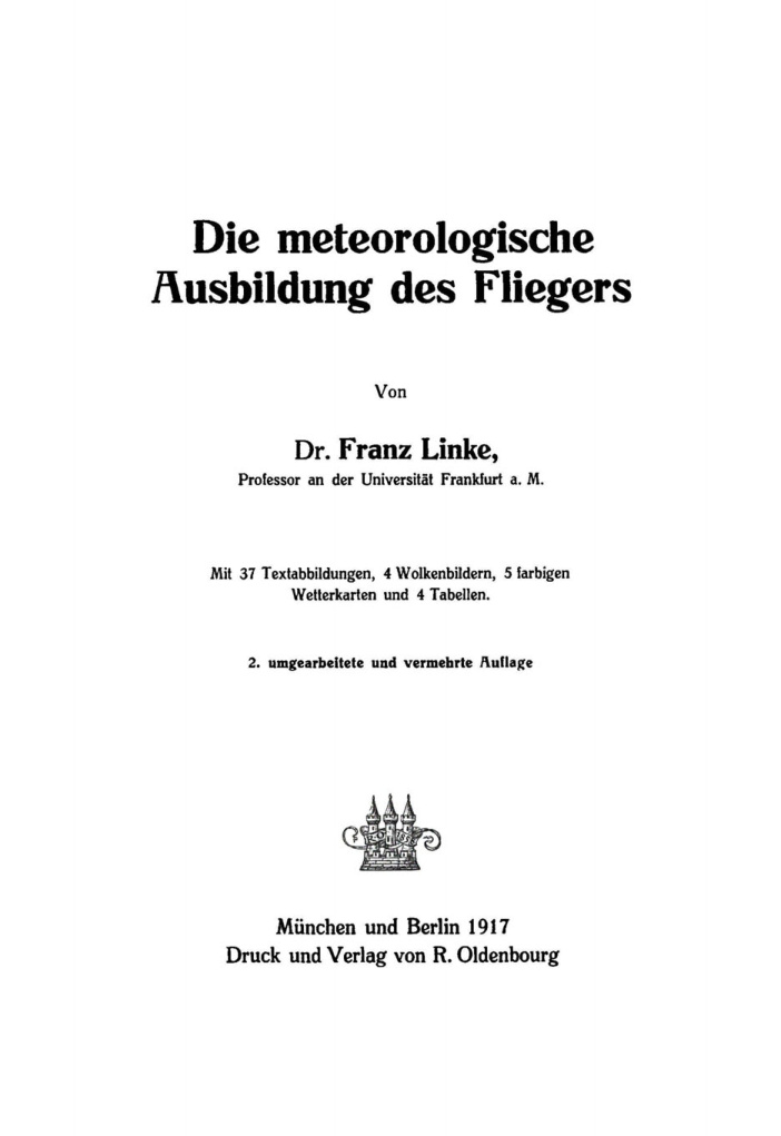 Die meteorologische Ausbildung des Fliegers German Edition Franz Linke Kitap Kapağı