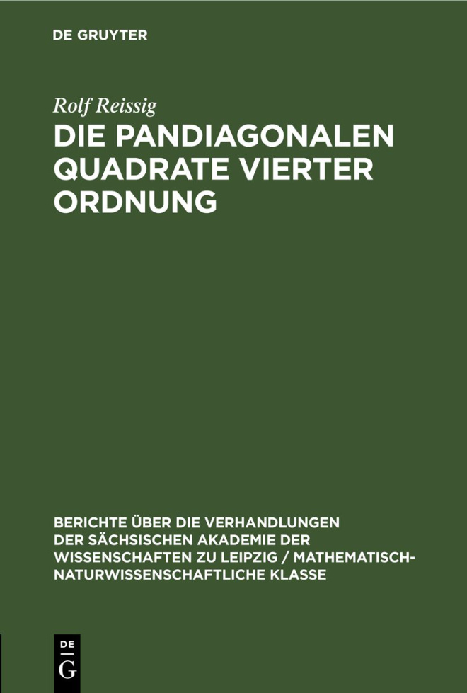 Die pandiagonalen Quadrate vierter Ordnung German Edition Rolf Reissig Kitap Kapağı