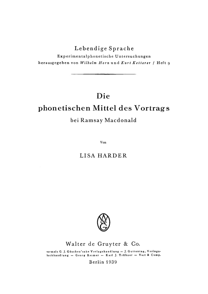 Die phonetischen Mittel des Vortrags bei Ramsey MacDonald German Edition Lisa Harder Kitap Kapağı