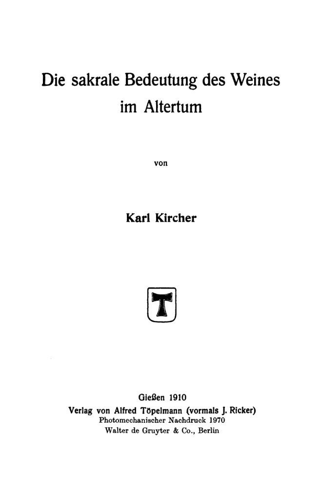Die sakrale Bedeutung des Weines im Altertum German Edition Karl Kircher Kitap Kapağı