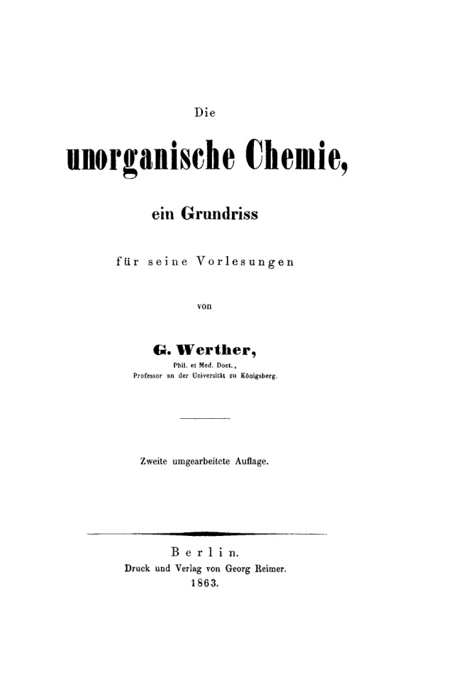 Die unorganische Chemie ein Grundriss fur seine Vorlesungen German Edition G Werther Kitap Kapağı