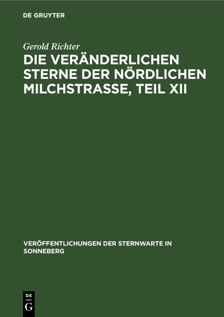 Die veranderlichen Sterne der nordlichen Milchstrasse Teil XII German Edition Gerold Richter Kitap Kapağı