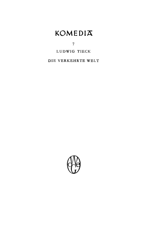 Die verkehrte Welt German Edition Ludwig Tieck Kitap Kapağı