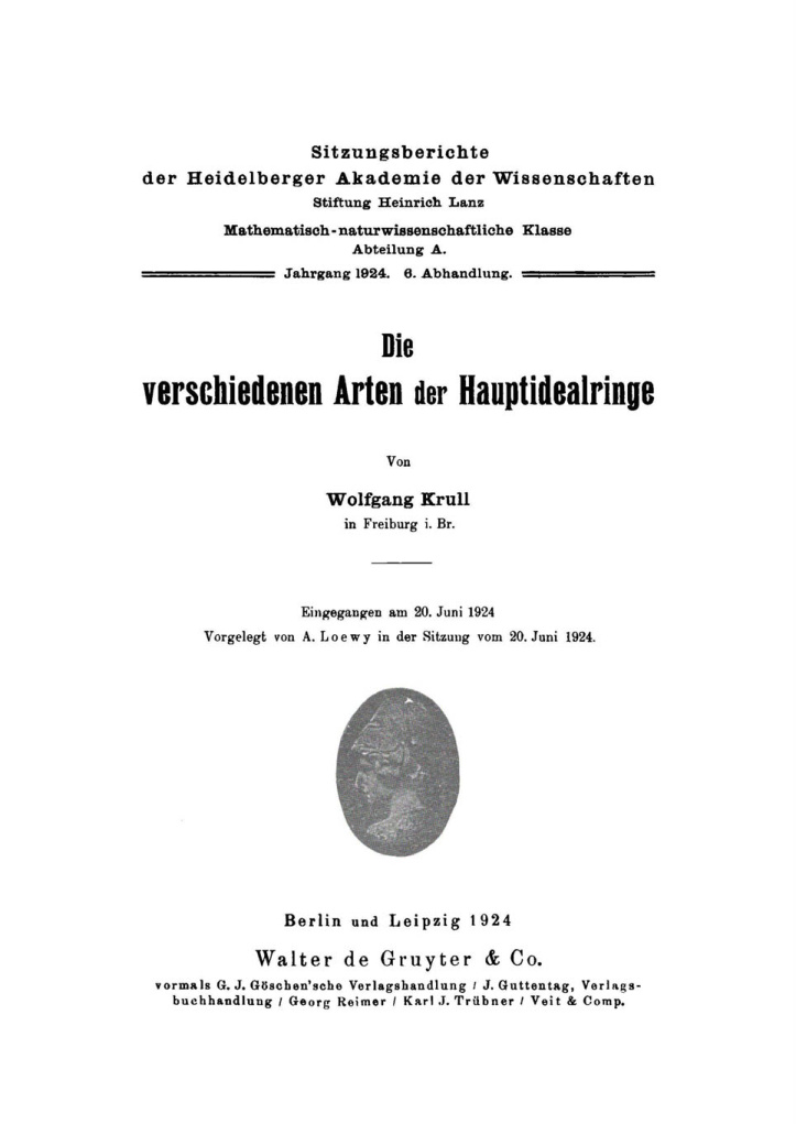 Die verschiedenen Arten der Hauptidealringe German Edition Wolfgang Krull Kitap Kapağı