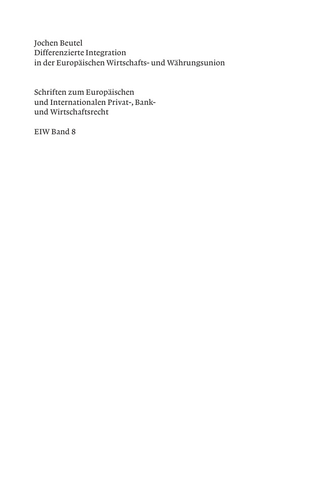 Differenzierte Integration in der Europaischen Wirtschafts und Wahrungsunion German Edition Jochen Beutel Kitap Kapağı
