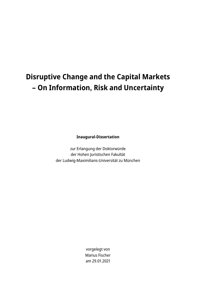 Disruptive Change and the Capital Markets German Edition Marius Fischer Kitap Kapağı