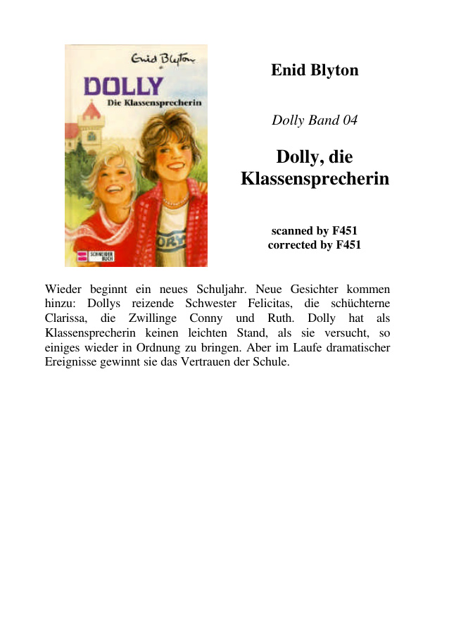 Dolly die Klassensprecherin Dolly 4 German Edition Enid Blyton Kitap Kapağı