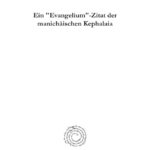 Ein Evangelium Zitat der manichaischen Kephalaia German Edition Anton Baumstark Kitap Kapağı