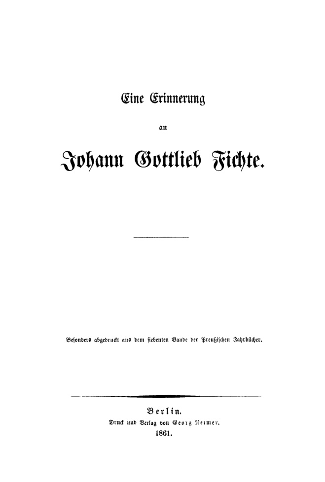 Eine Erinnerung an Johann Gottlieb Fichte German Edition Rudolf Haym Kitap Kapağı