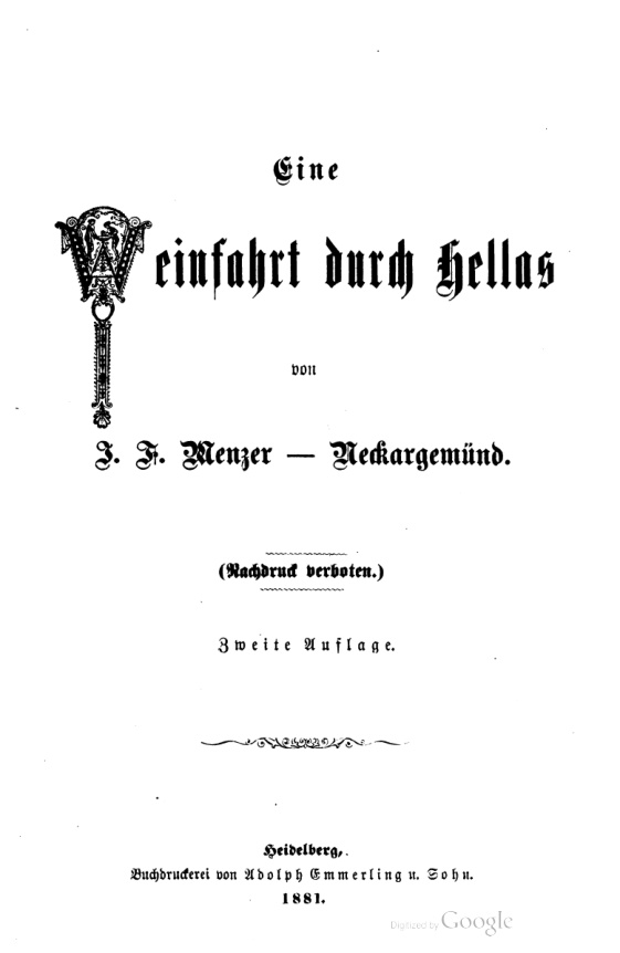 Eine Weinfahrt durch Hellas German Edition J F Menzer Neckargemund Kitap Kapağı