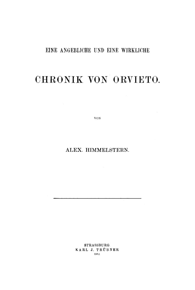Eine angebliche und eine wirkliche Chronik von Orvieto German Edition Alex Himmelstern Kitap Kapağı