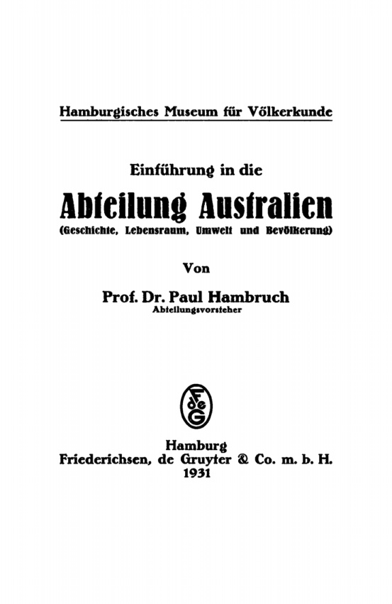 Einfuhrung in die Abteilung Australien German Edition Paul Hambruch Kitap Kapağı