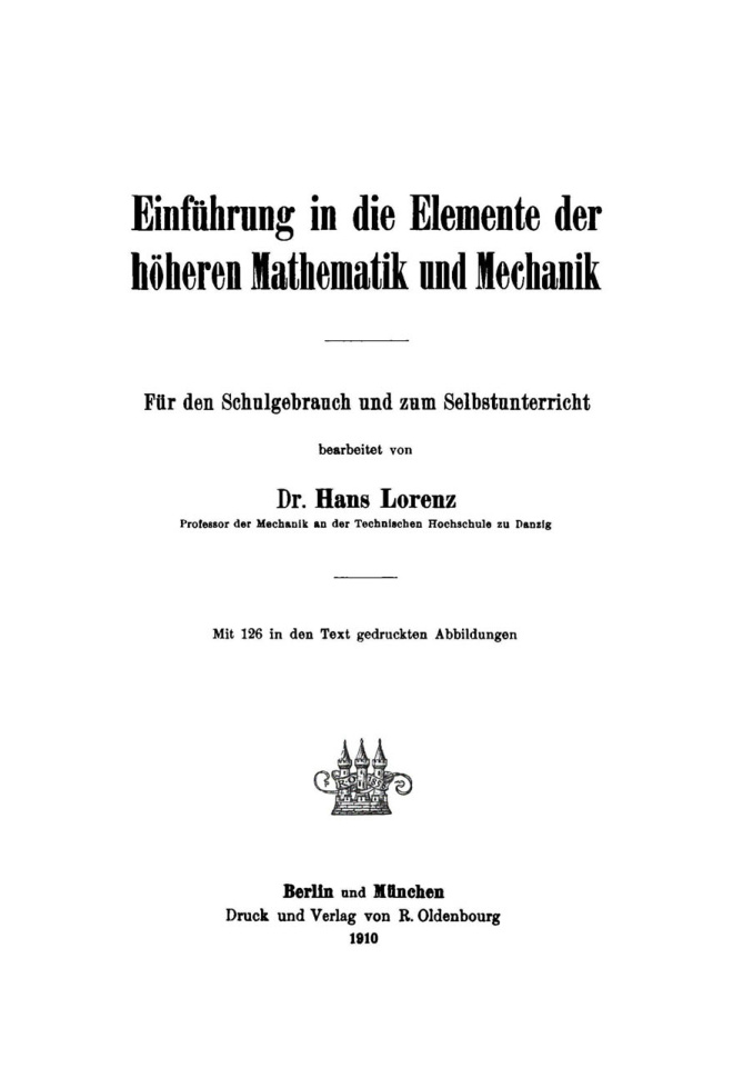 Einfuhrung in die Elemente der hoheren Mathematik und Mechanik German Edition Hans Lorenz Kitap Kapağı