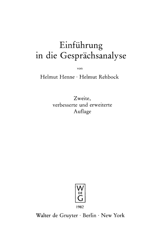 Einfuhrung in die Gesprachsanalyse German Edition Helmut Henne Kitap Kapağı