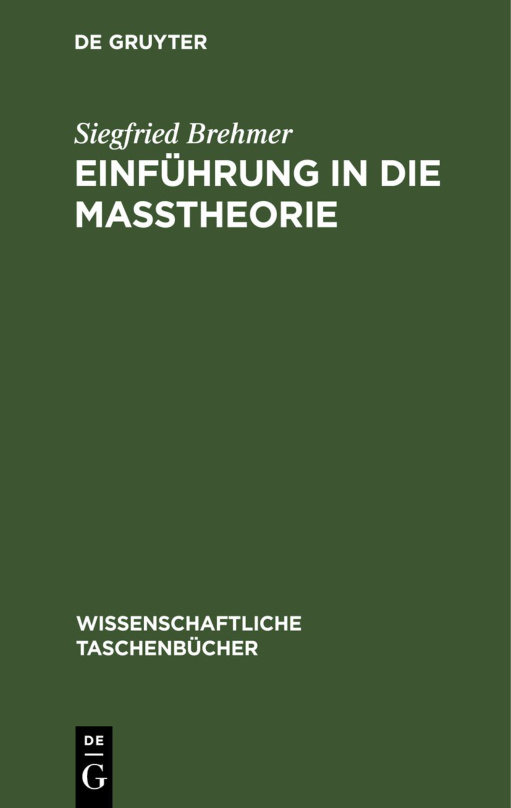 Einfuhrung in die Masstheorie German Edition Siegfried Brehmer Kitap Kapağı