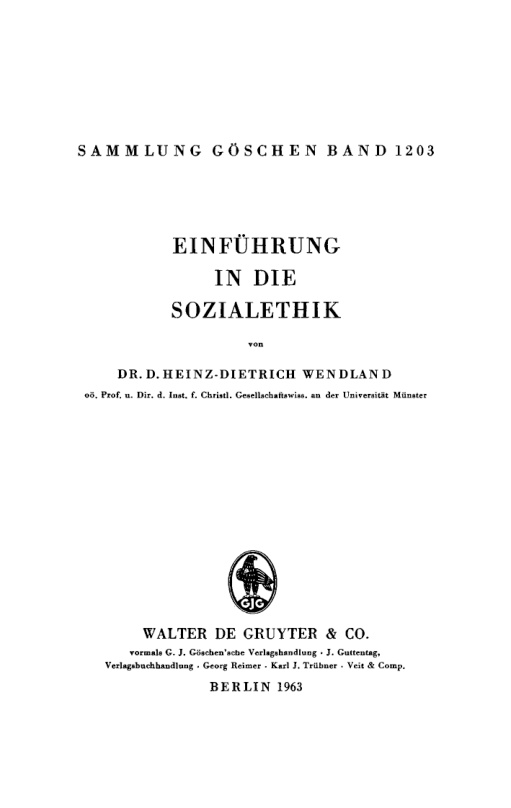 Einfuhrung in die Sozialethik German Edition Heinz Dietrich Wendland Kitap Kapağı