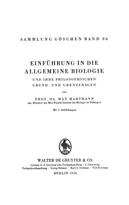 Einfuhrung in die allgemeine Biologie und ihre philosophischen Grund und Grenzfragen German Edition Max Hartmann Kitap Kapağı