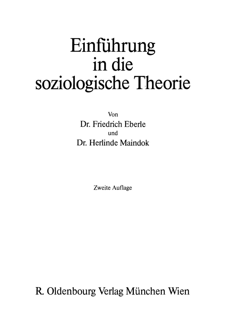 Einfuhrung in die soziologische Theorie German Edition Friedrich Eberle Kitap Kapağı