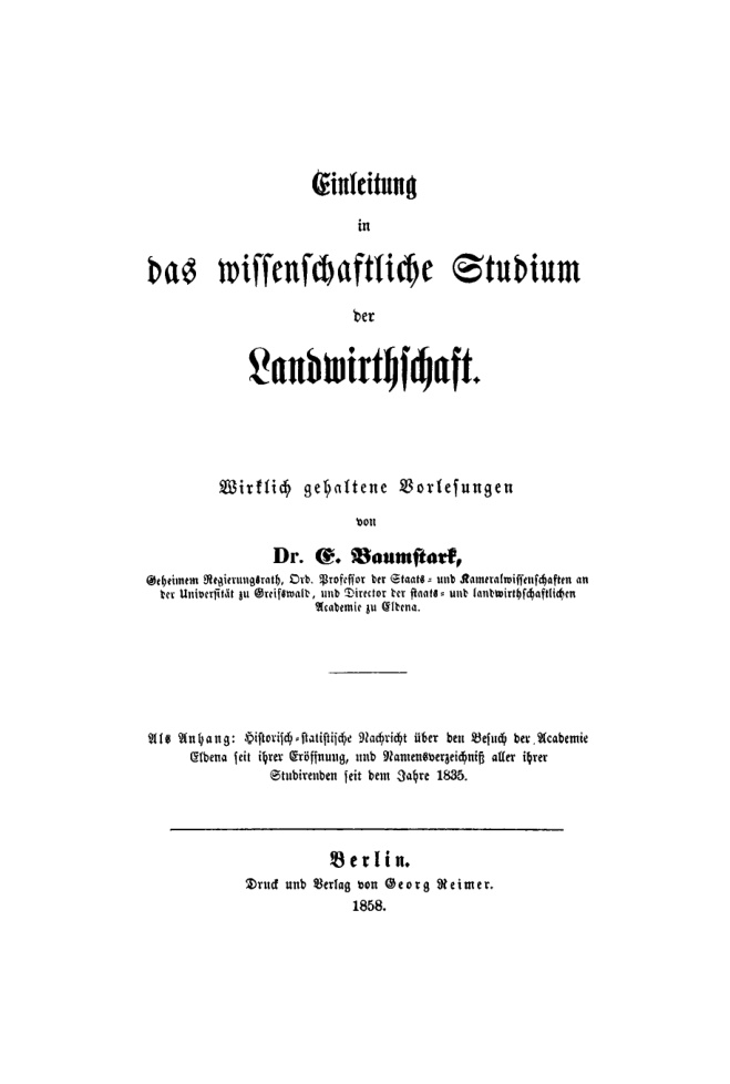 Einleitung in das wissenschaftliche Studium der Landwirtschaft Wirklich gehaltene Vorlesungen German Edition E Baumstark Kitap Kapağı
